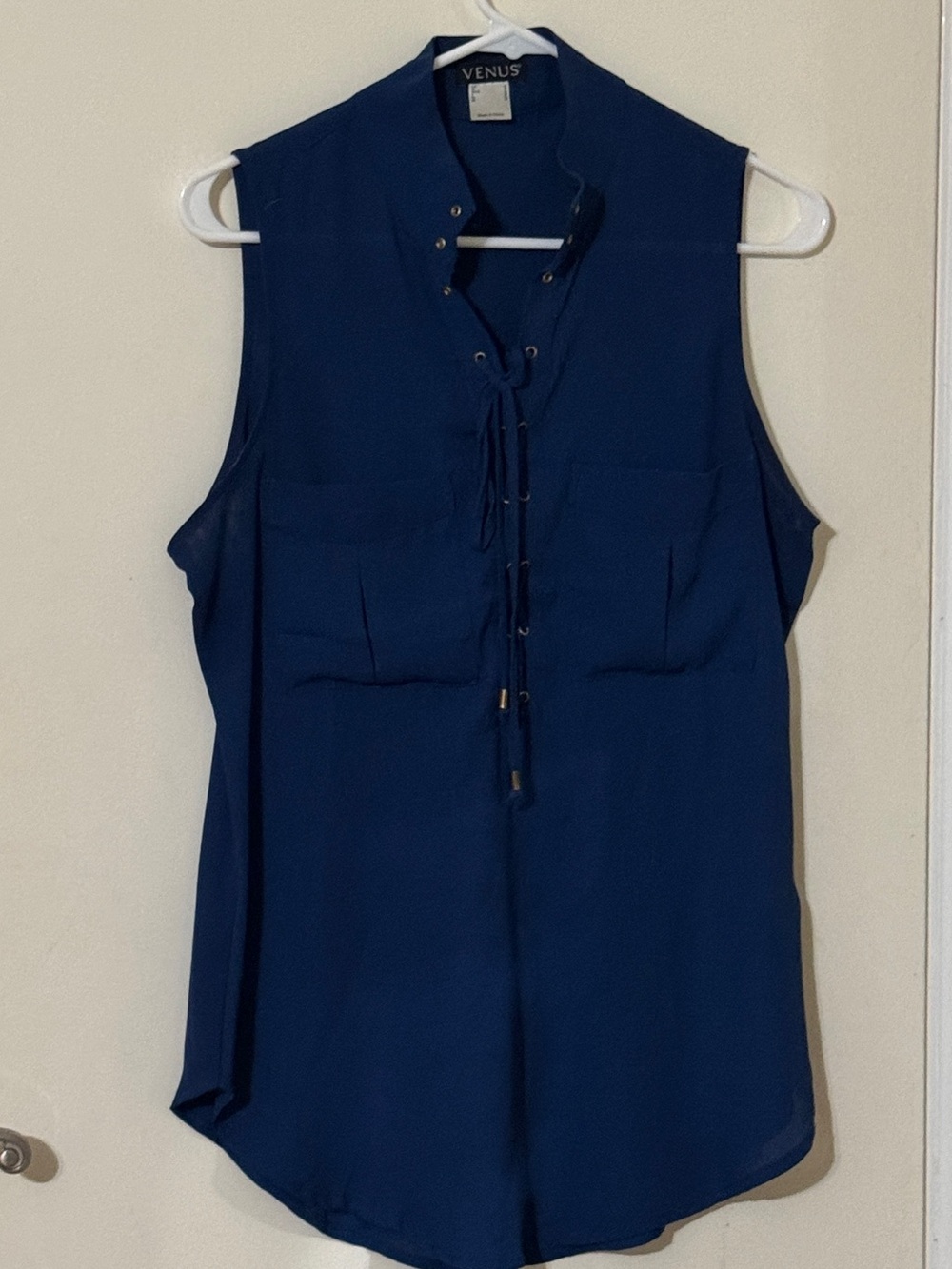 VENUS Navy Sleeveless Lace-Up Camisole Top
